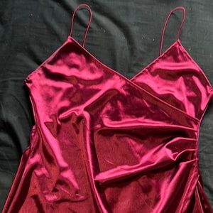 Red satin cocktail dress with side slit. Size EXTRA LARGE